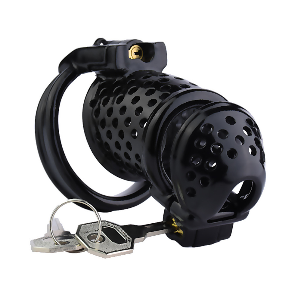 Double-Lock Black Resin Chastity Cage with Removable Cap
