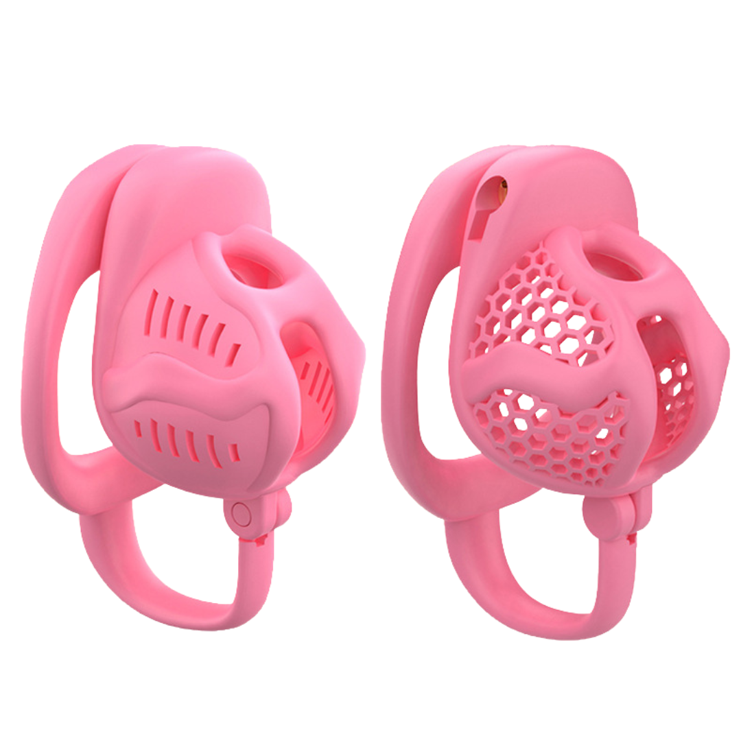 Black/Pink Lightweight Resin Chastity Cage with Testicle Support