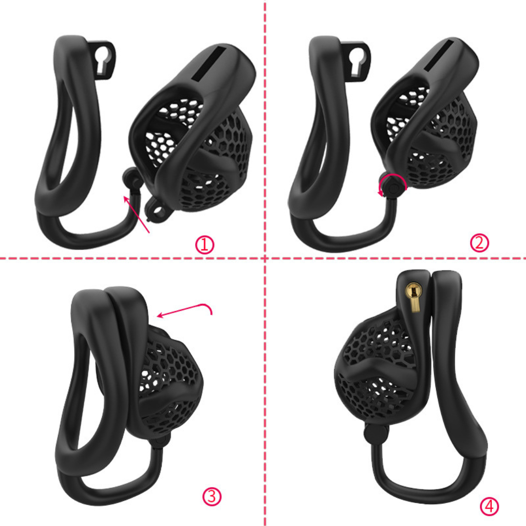 Black/Pink Lightweight Resin Chastity Cage with Testicle Support
