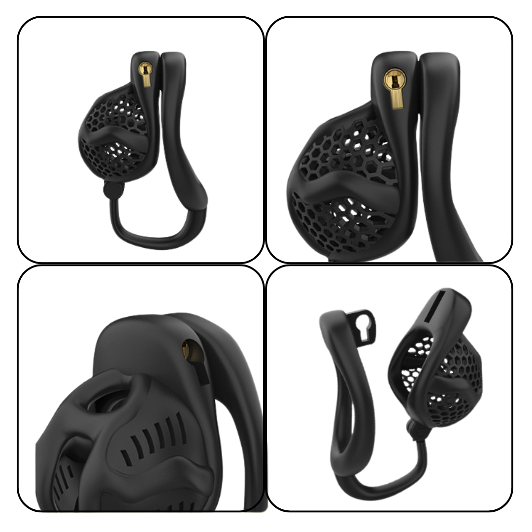 Black/Pink Lightweight Resin Chastity Cage with Testicle Support