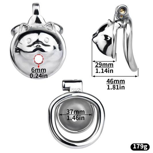 Lucky Cat Chastity Cage for Men Silver/Gold Smooth Stainless Steel Restraint for Sexual Control