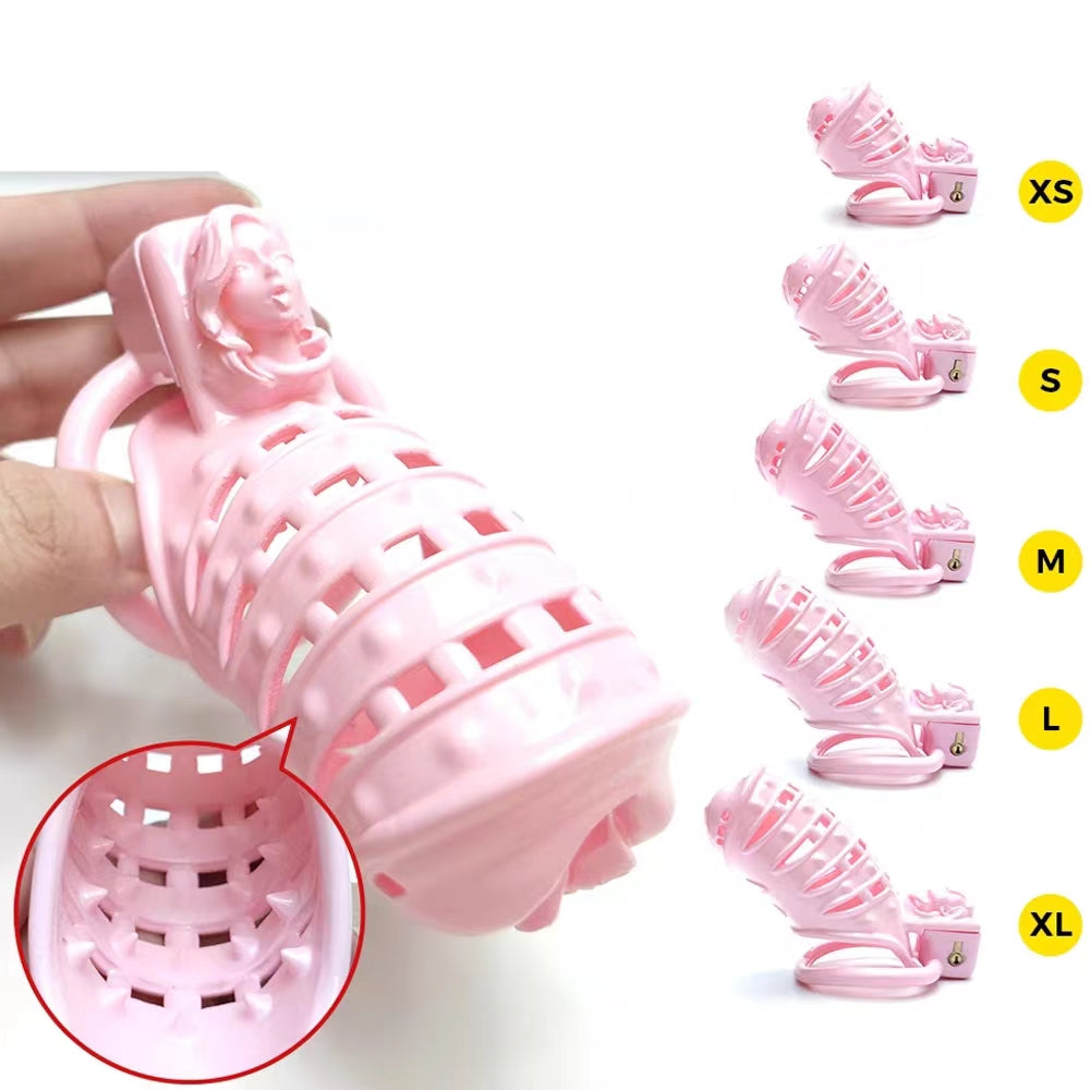 Pink Spiked Clit Chastity Cage BDSM Vagina Pussy Shape Cock Cage For Sissy Ladyboy SpikedChastity Pink Spiked Clit Chastity Cage BDSM Vagina Pussy Shape Cock Cage For Sissy Ladyboy SpikedChastity