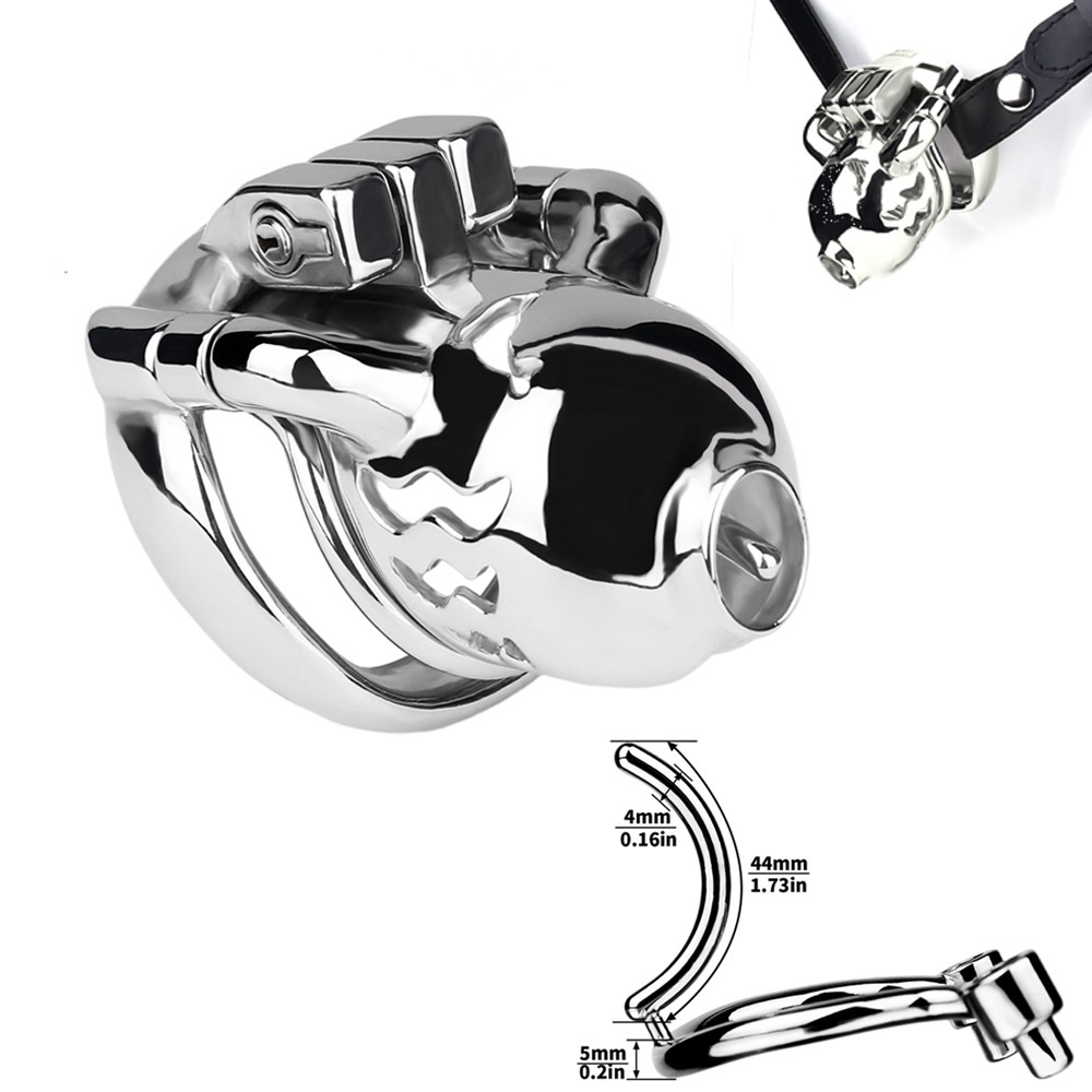 Metal Cobra PA Chastity Cage with PU Strap Prince Albert Penis Piercing BDSM Cock Cage