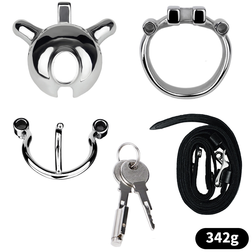 Metal Cobra PA Chastity Cage with PU Strap Prince Albert Penis Piercing BDSM Cock Cage