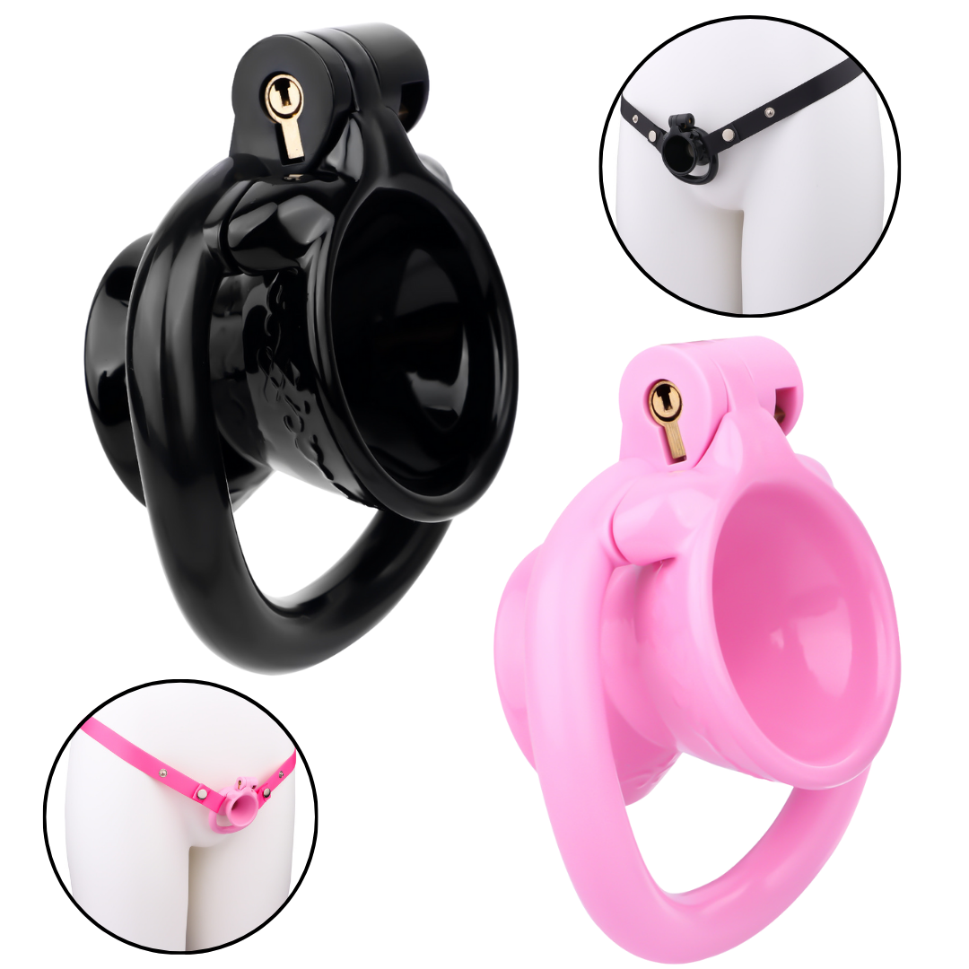 Resin Inverted Penis Locking Cage - Black/Pink