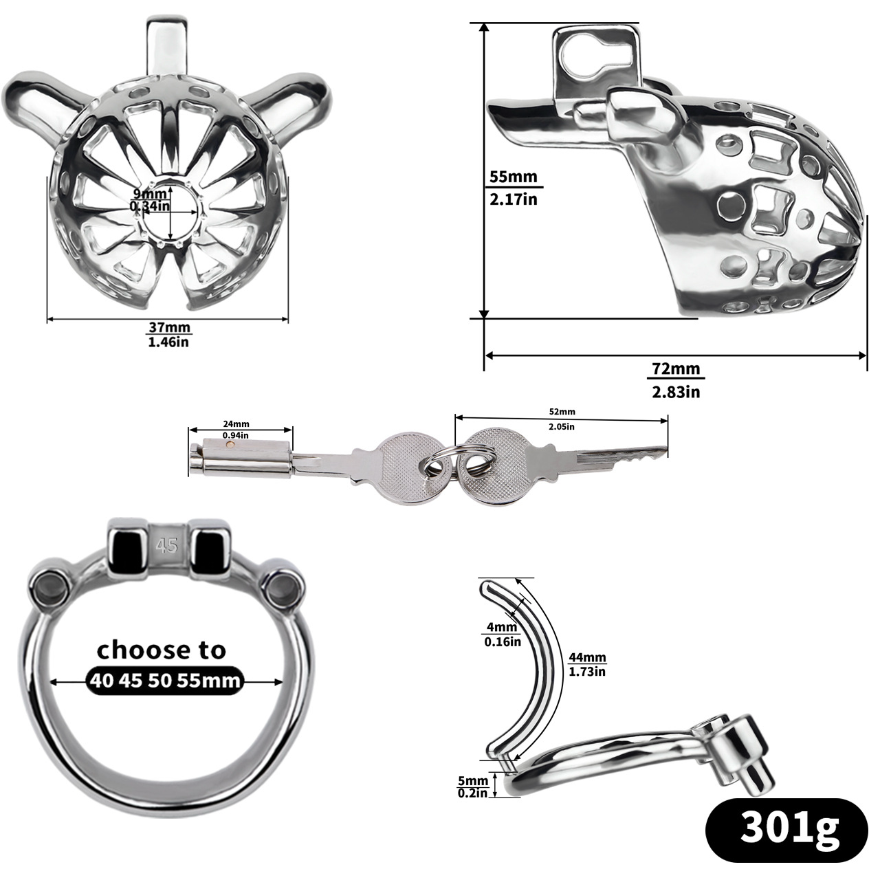 Breathable Stainless Steel PA Chastity Cage Prince Albert Penis Piercing Cock Lock