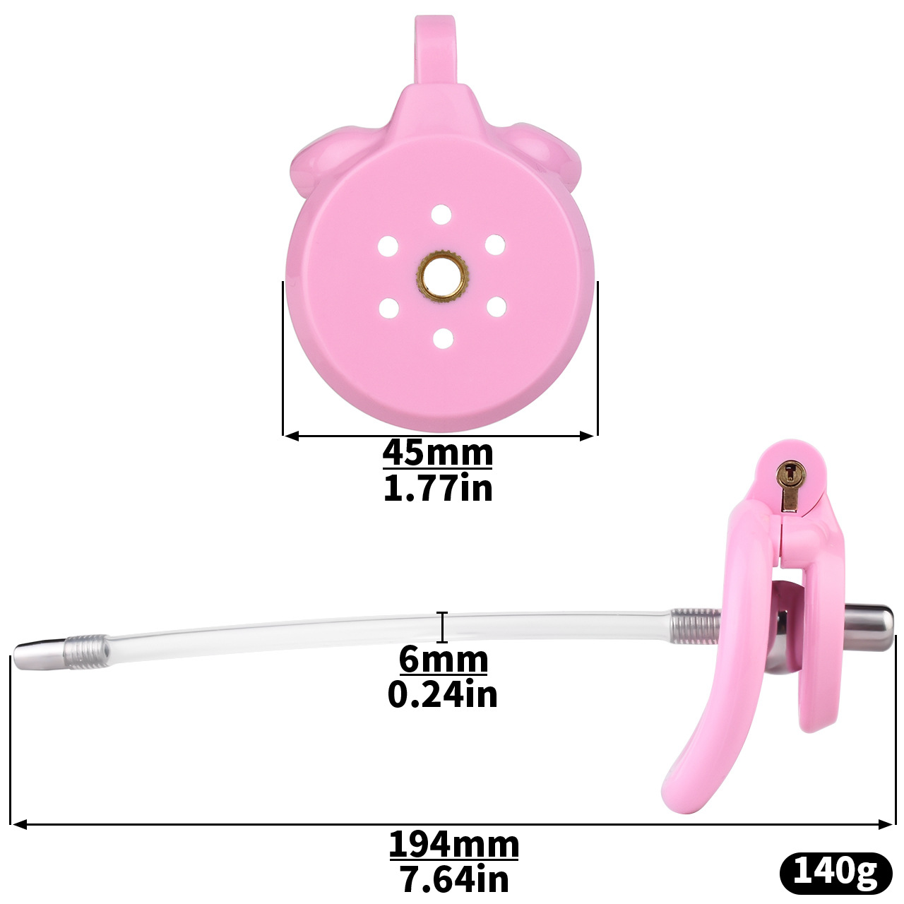 small Inverted Chastity Cage with Removable Steel Ball Plug and Silicone Catheter