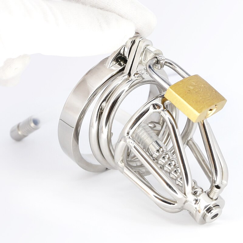 Metal Spiked Chastity Cage with Urethral Catheter - SpikedChastity
