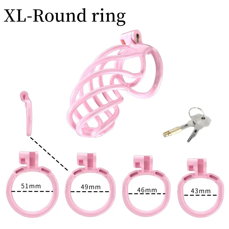 New Spiral Cobra Pink Chastity Cage Set with 4 Penis Rings - SpikedChastity
