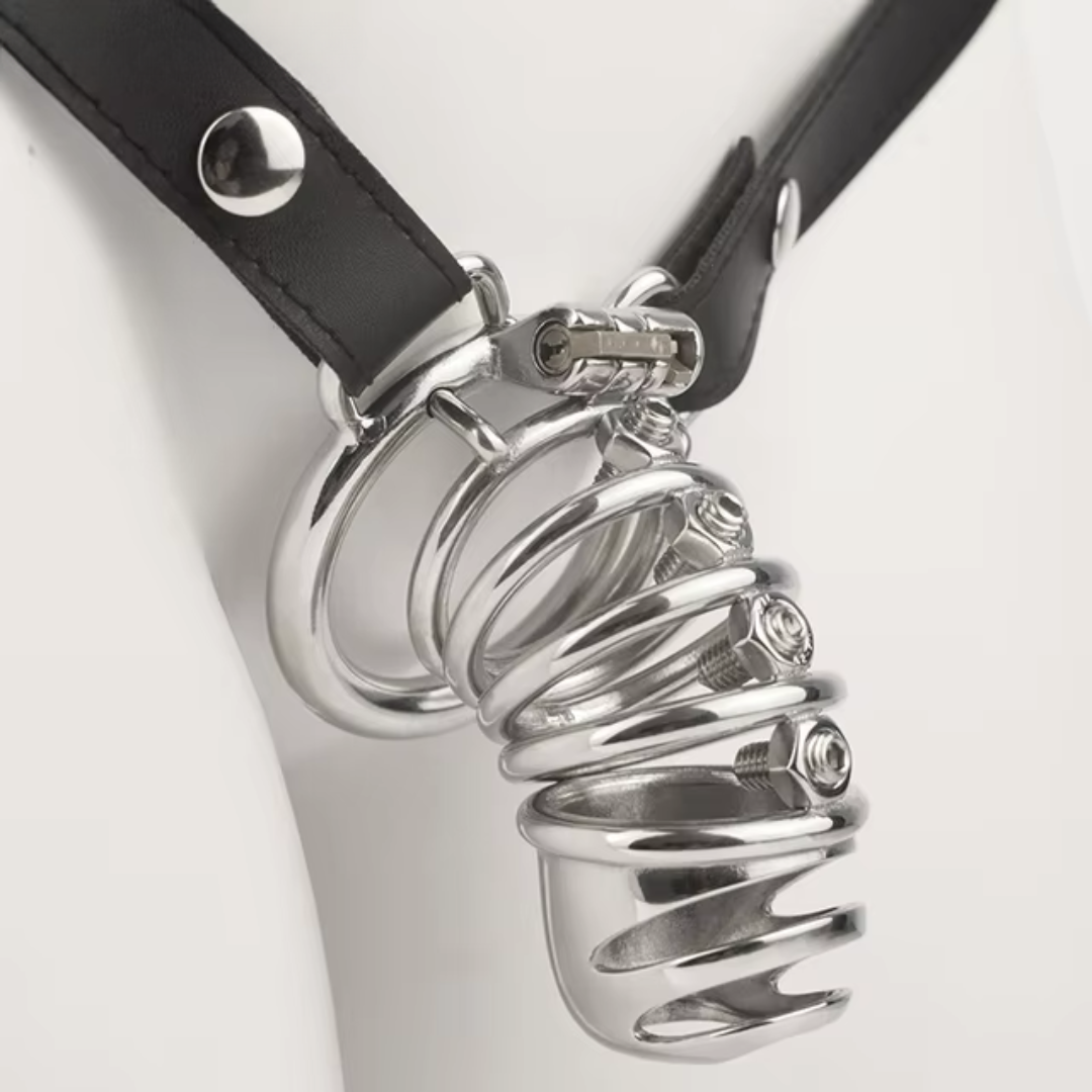 Hollow Spiked Chastity Cage with Wild Urine Opening and Strap