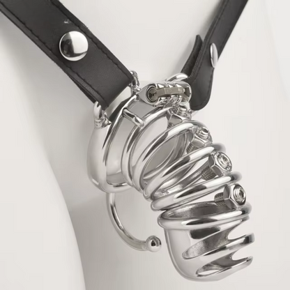 Hollow Spiked Chastity Cage with Wild Urine Opening and Strap