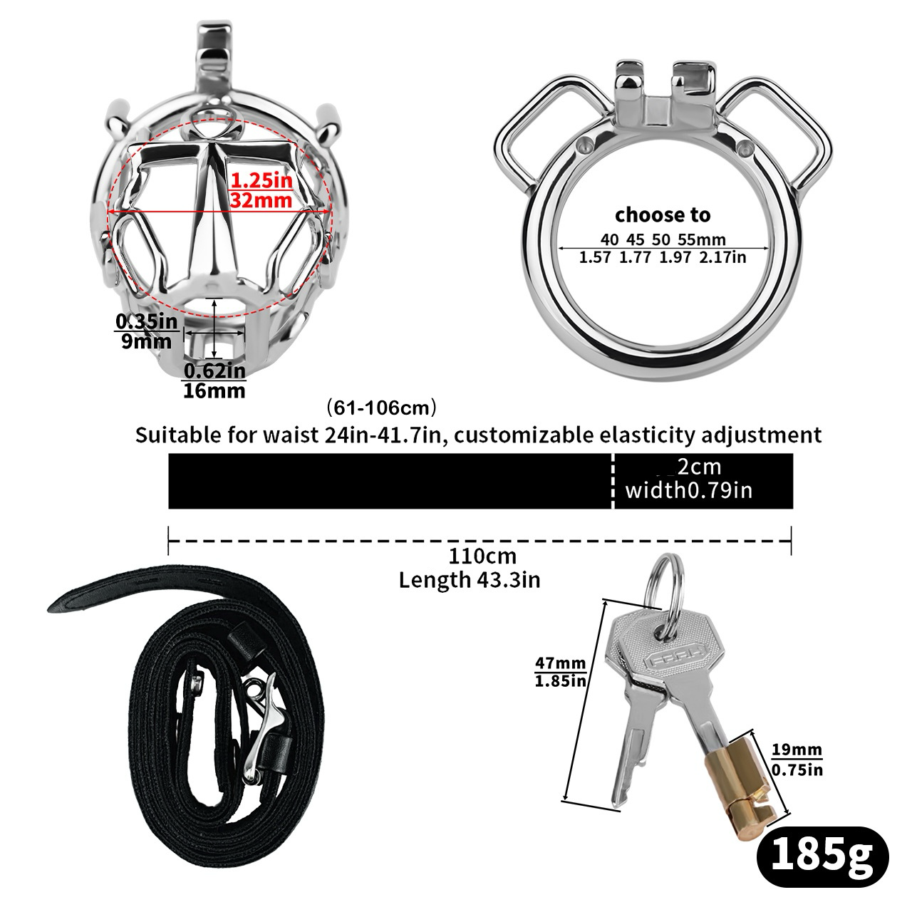 HolyLock Metal Chastity Cage for Men Male Small Cock Lock with Belt