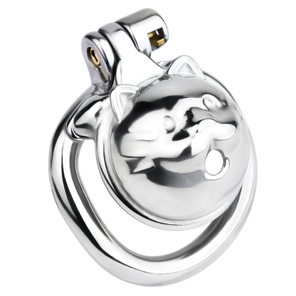 Lucky Cat Chastity Cage for Men Silver/Gold Smooth Stainless Steel Restraint for Sexual Control