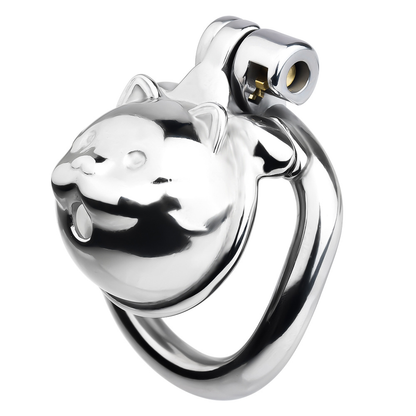 Lucky Cat Chastity Cage for Men Silver/Gold Smooth Stainless Steel Restraint for Sexual Control