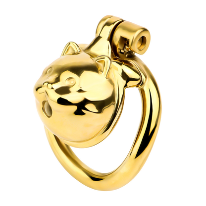 Lucky Cat Chastity Cage for Men Silver/Gold Smooth Stainless Steel Restraint for Sexual Control