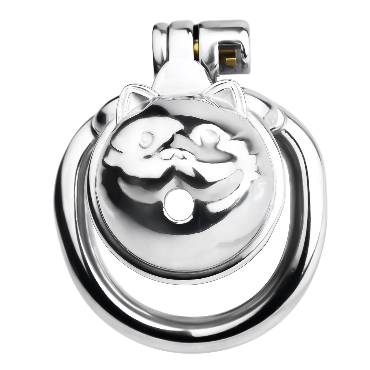 Lucky Cat Chastity Cage for Men Silver/Gold Smooth Stainless Steel Restraint for Sexual Control