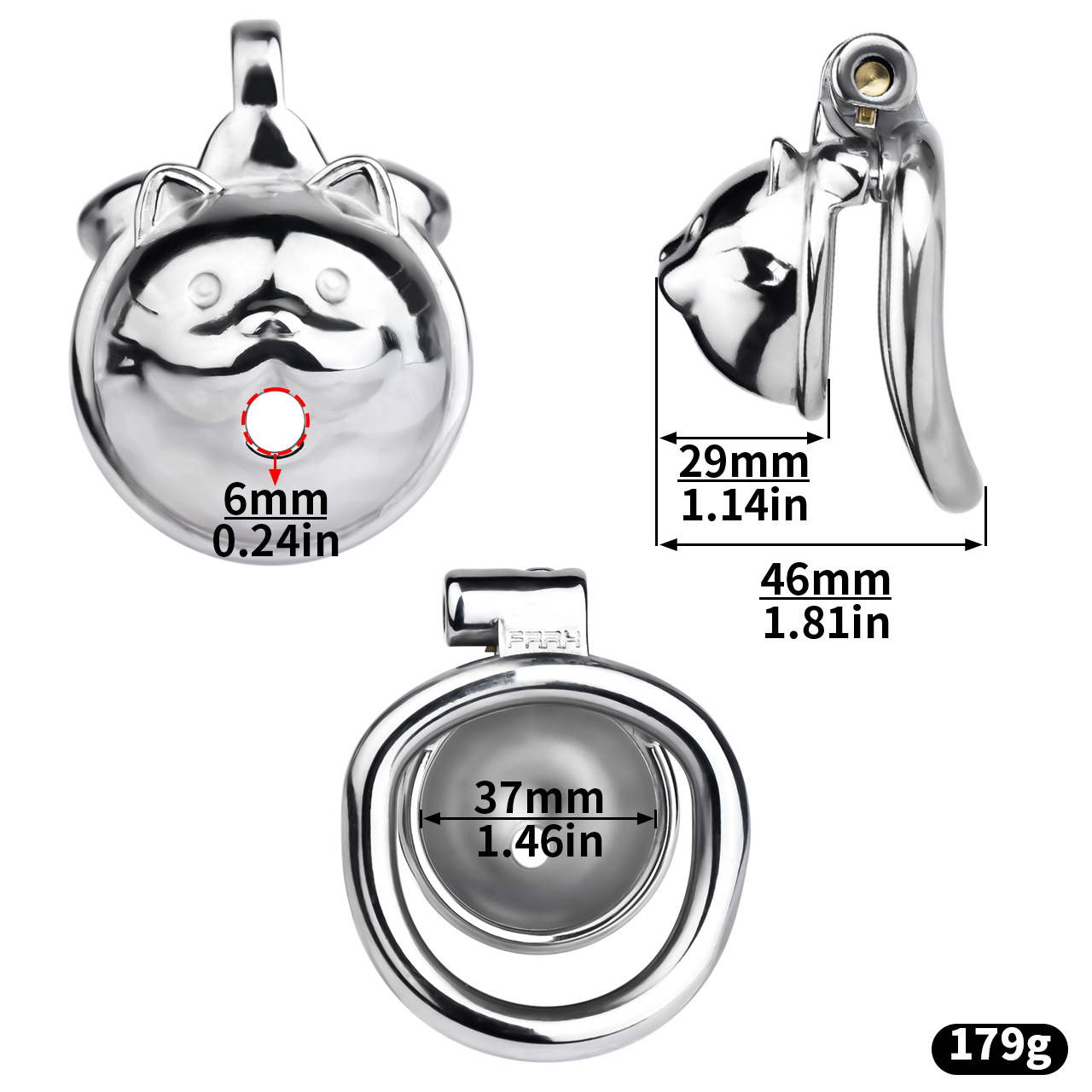 Lucky Cat Chastity Cage for Men Silver/Gold Smooth Stainless Steel Restraint for Sexual Control