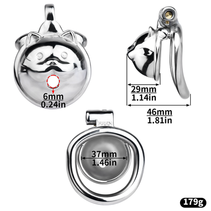 Lucky Cat Chastity Cage for Men Silver/Gold Smooth Stainless Steel Restraint for Sexual Control