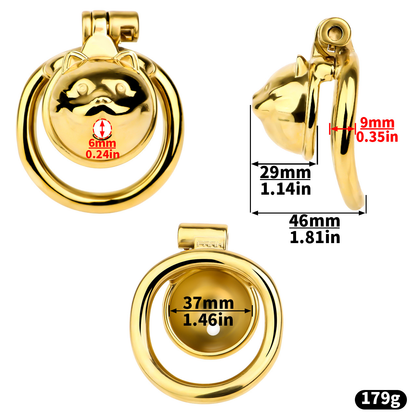 Lucky Cat Chastity Cage for Men Silver/Gold Smooth Stainless Steel Restraint for Sexual Control