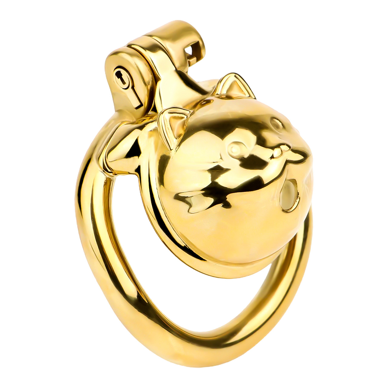 Lucky Cat Chastity Cage for Men Silver/Gold Smooth Stainless Steel Restraint for Sexual Control