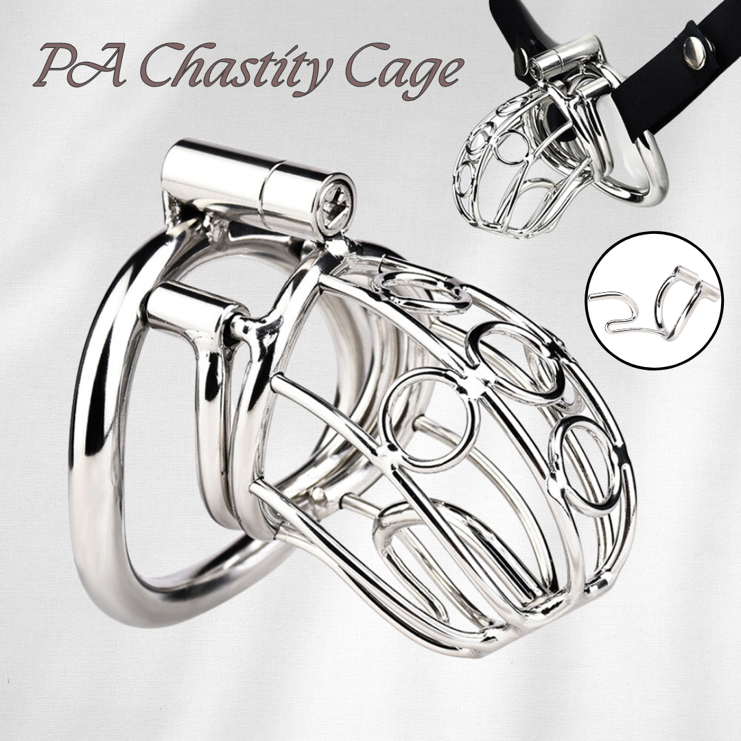 Metal PA Chastity Cage with Strap Prince Albert BDSM Cock Cage Sex ...