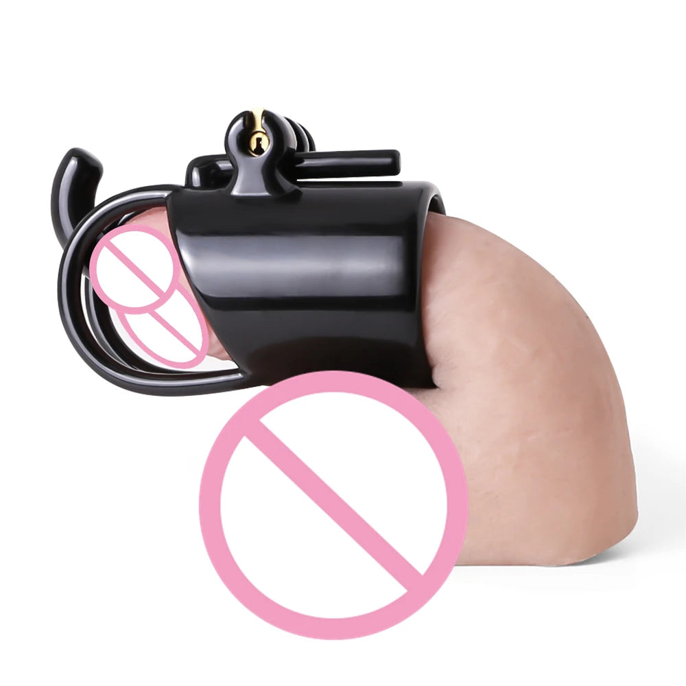 PA Lock Prince Albert Chastity Cage - Black/Pink/White - SpikedChastity