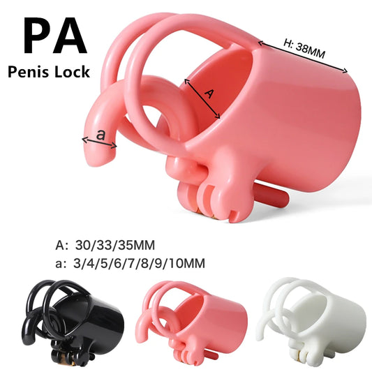 PA Lock Prince Albert Chastity Cage - Black/Pink/White - SpikedChastity