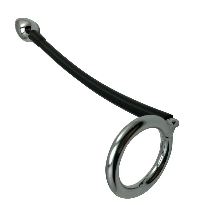 Stainless Steel Penis Ring with Anal Plug - SpikedChastity