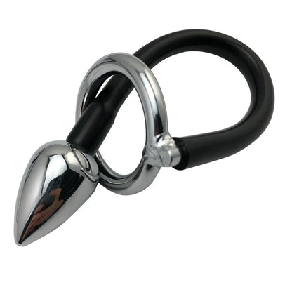 Stainless Steel Penis Ring with Anal Plug - SpikedChastity