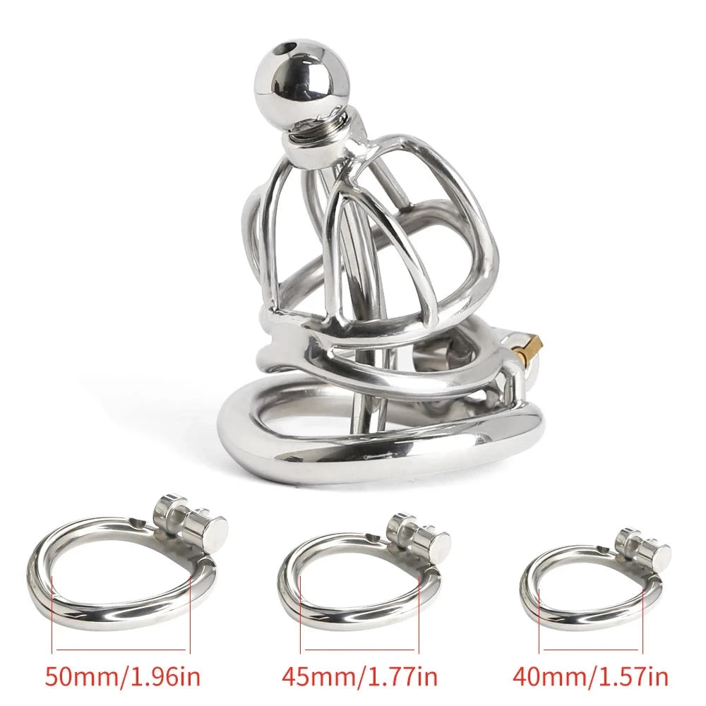 Small Chastity Cage with Metal Catheter - SpikedChastity