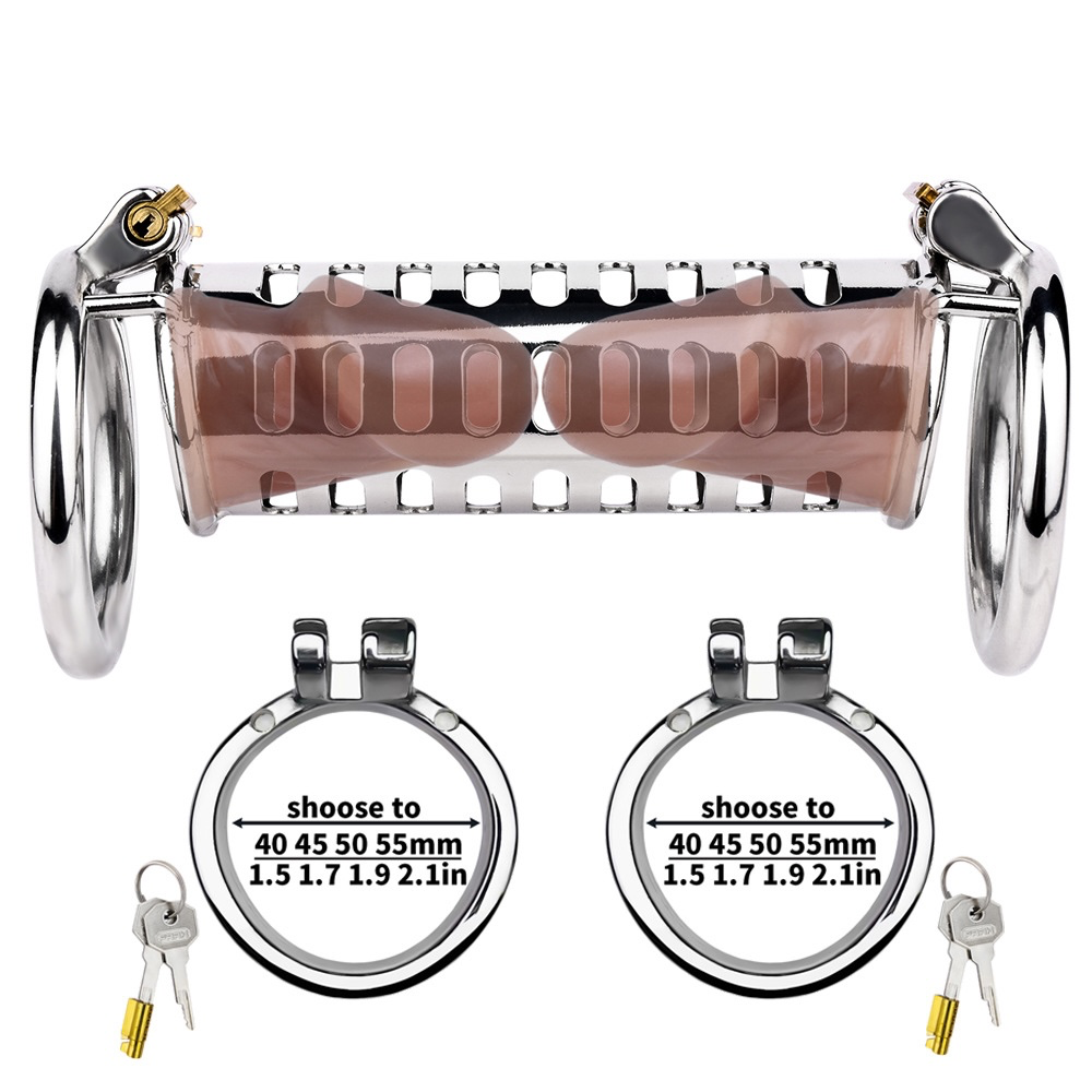Stainless Steel Dual Cock Cage for Gay Couples’ BDSM Play Chastity Training Tool