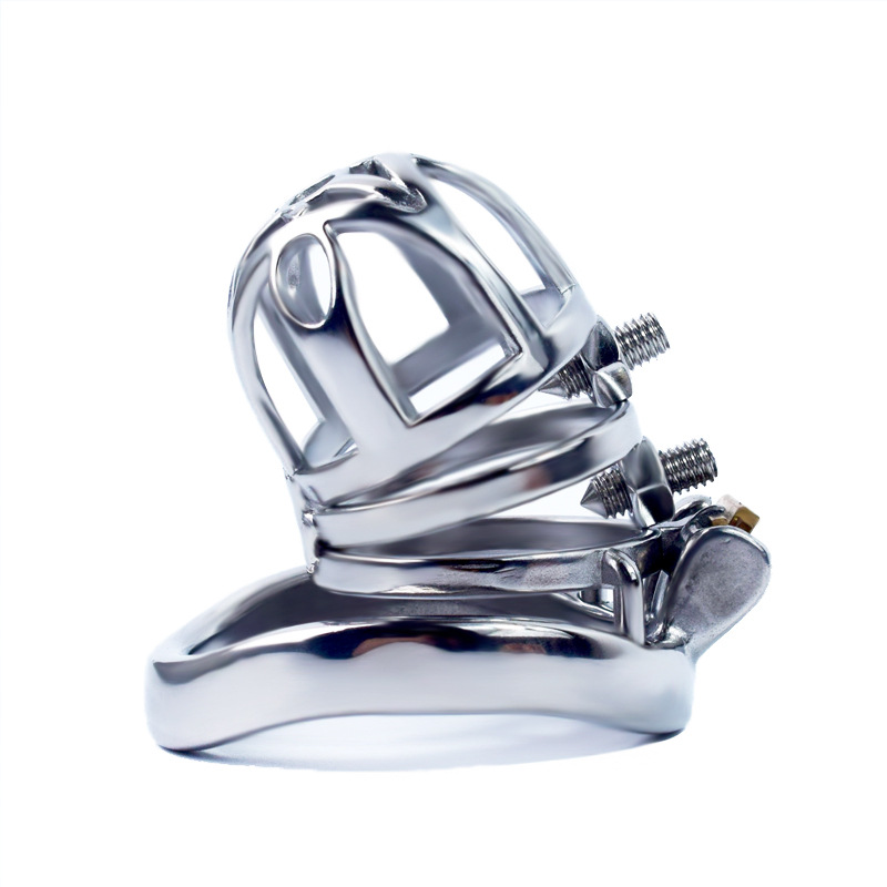 Breathable Metal Chastity Cage with Screw Spikes and Silicone Catheter