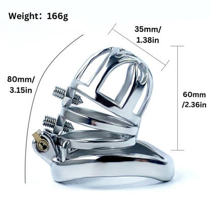 Breathable Metal Chastity Cage with Screw Spikes and Silicone Catheter