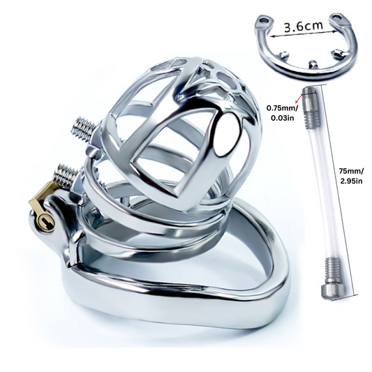 Breathable Metal Chastity Cage with Screw Spikes and Silicone Catheter