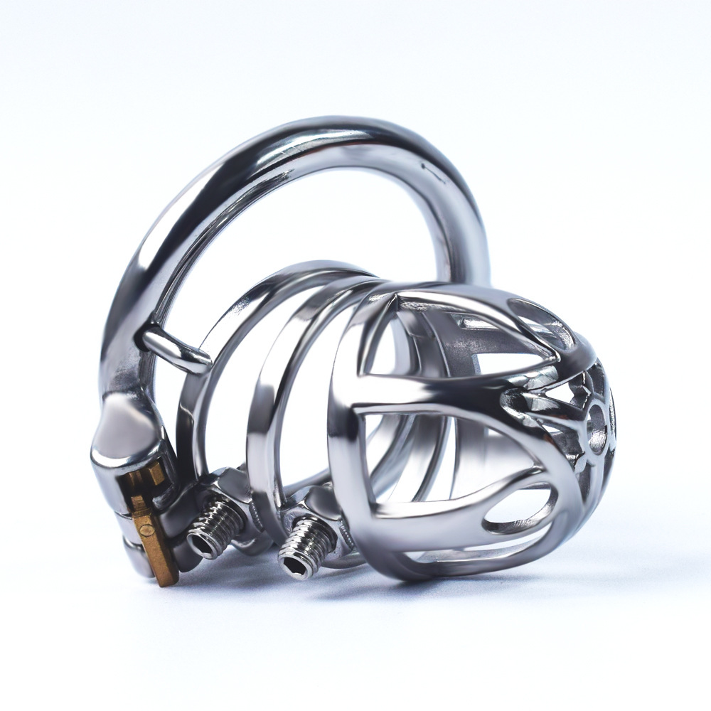 Breathable Metal Chastity Cage with Screw Spikes and Silicone Catheter