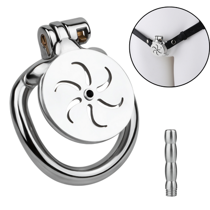 Flat Airflow Metal Chastity Cage for Men with Strap and Urethral Tube