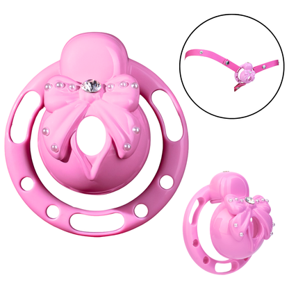Cage de chasteté rose Sissy Lock avec nœud charmant