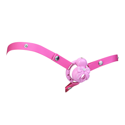 Pink Sissy Bowtie Chastity Cage Small Compact Cute Cockcage with Rhinestones and Breathable Base Rings