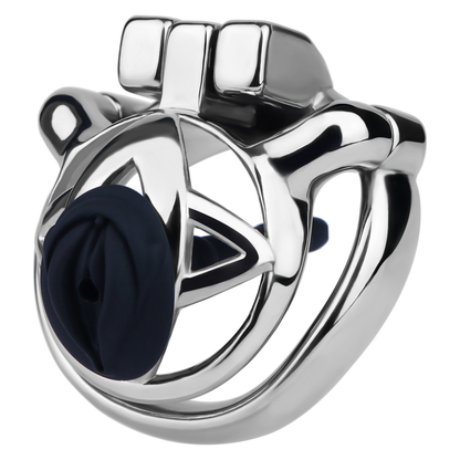 Micro Metal Chastity Cage with Easy-Pee Hole and Silicone Pussy Catheter