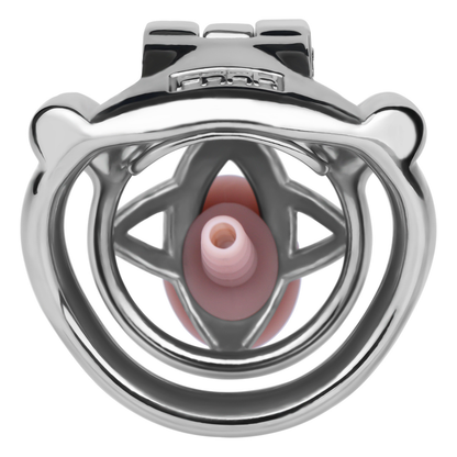 Micro Metal Chastity Cage with Easy-Pee Hole and Silicone Pussy Catheter