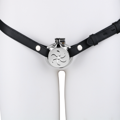 Flat Metal Male Chastity Cage with Strap and Catheter Ventilated Cock Lock