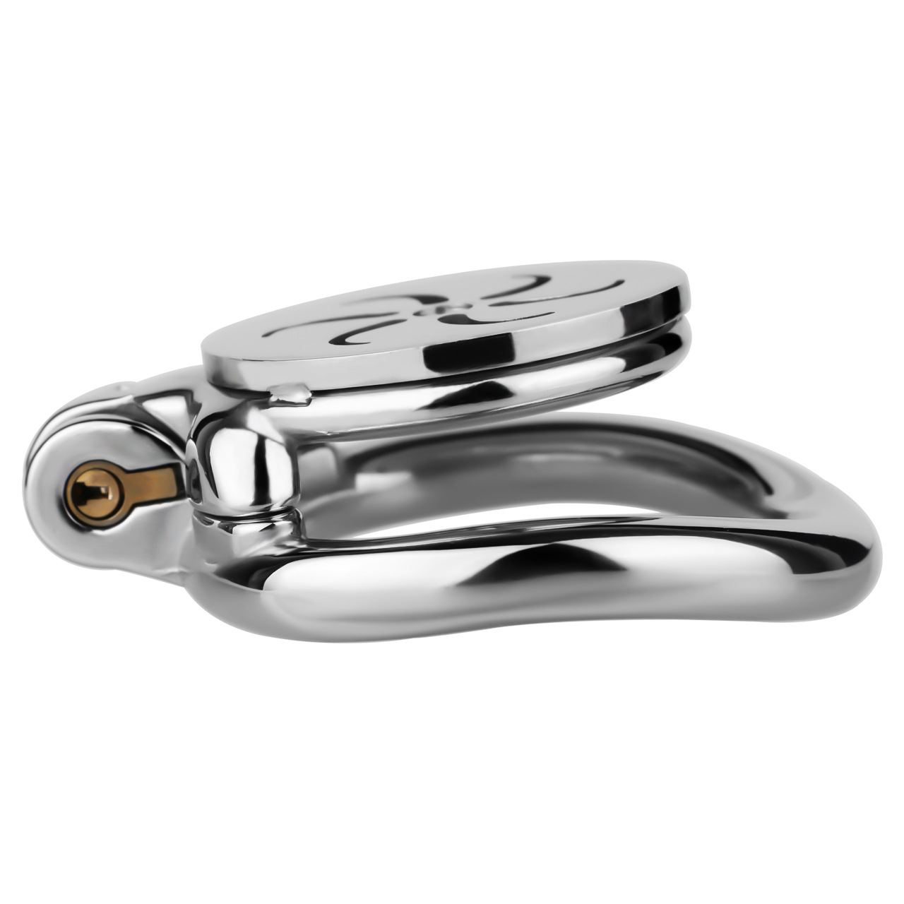 Flat Metal Male Chastity Cage with Strap and Catheter Ventilated Cock Lock
