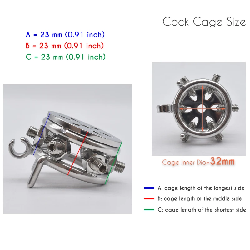 Flat Spiked Chastity Cage with Metal Urethral Catheter and PU Strap