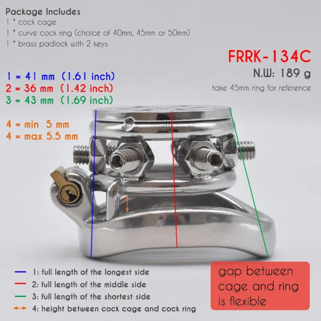 Flat Spiked Chastity Cage with Metal Urethral Catheter and PU Strap