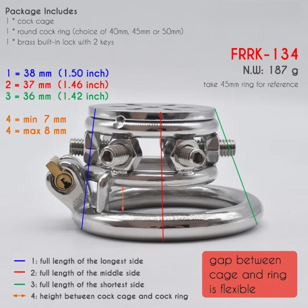 Flat Spiked Chastity Cage with Metal Urethral Catheter and PU Strap