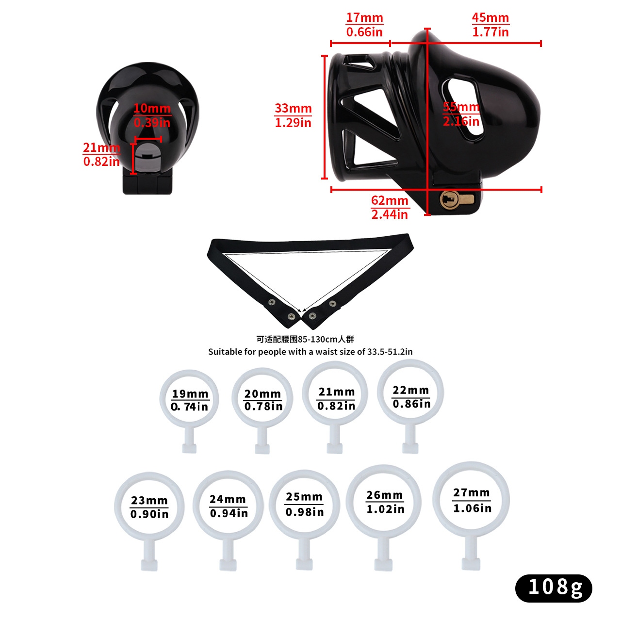 Black Glans Chastity Lock Male Cock Cage BDSM Penis Restraint Devices