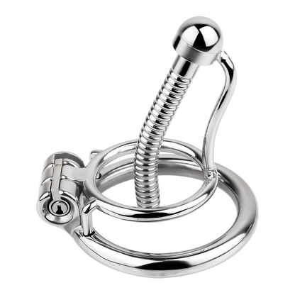 Men's Stainless Steel Chastity Cage with Urethral Catheter and Removable Cap