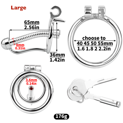 Men's Stainless Steel Chastity Cage with Urethral Catheter and Removable Cap