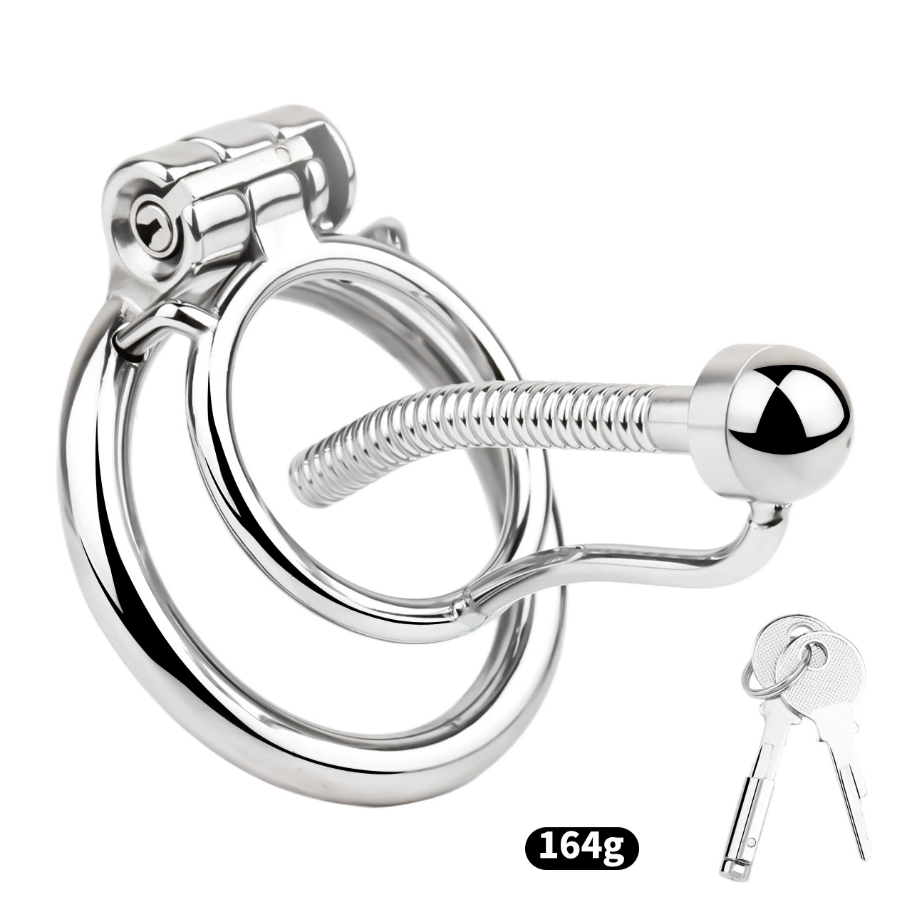 Men's Stainless Steel Chastity Cage with Urethral Catheter and Removable Cap