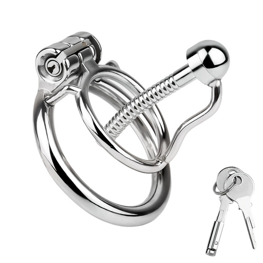 Men's Stainless Steel Chastity Cage with Urethral Catheter and Removable Cap